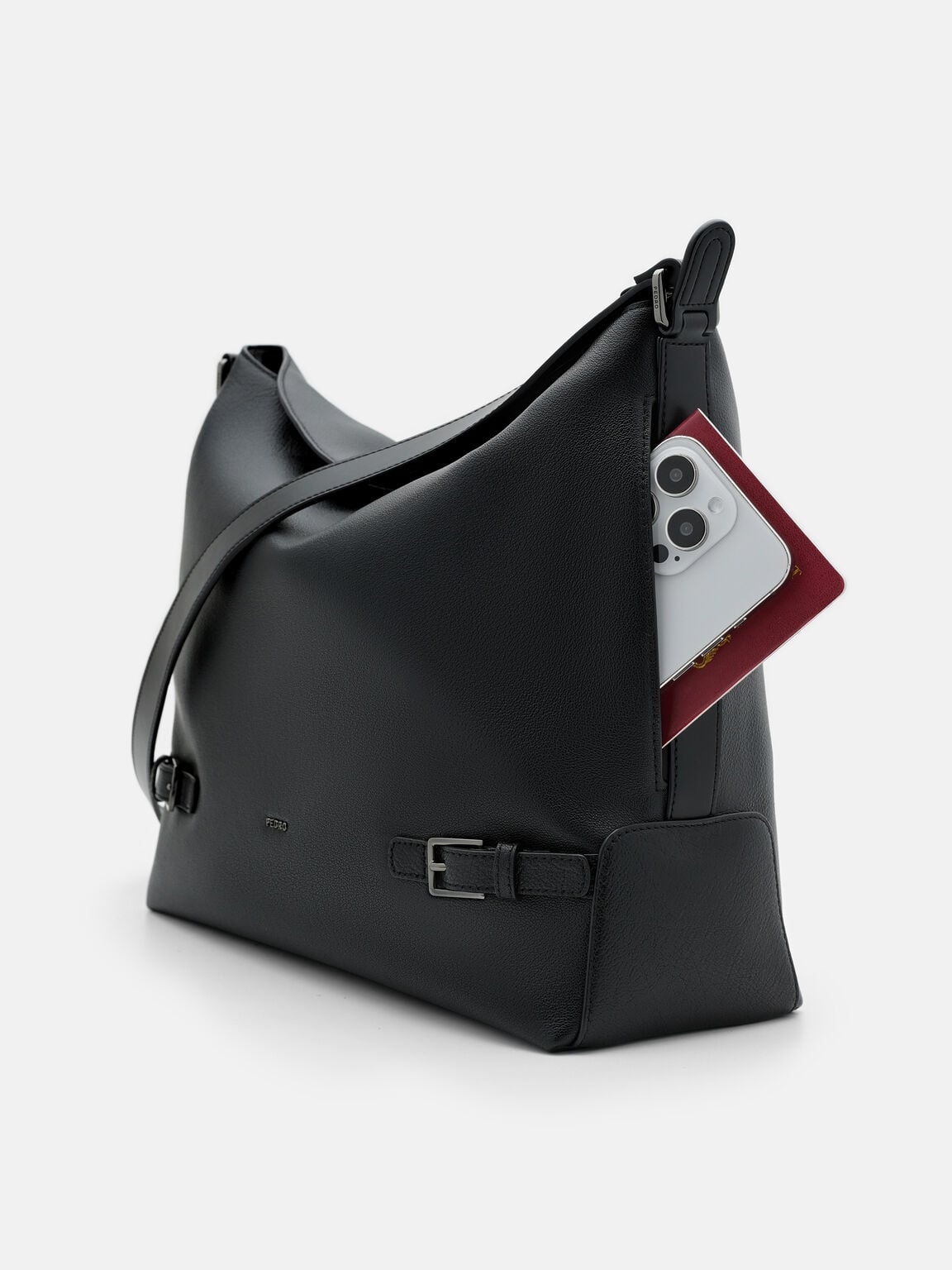 Tate Leather Hobo Bag, Black Embossed