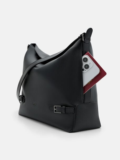 Tate Leather Hobo Bag, Black Embossed