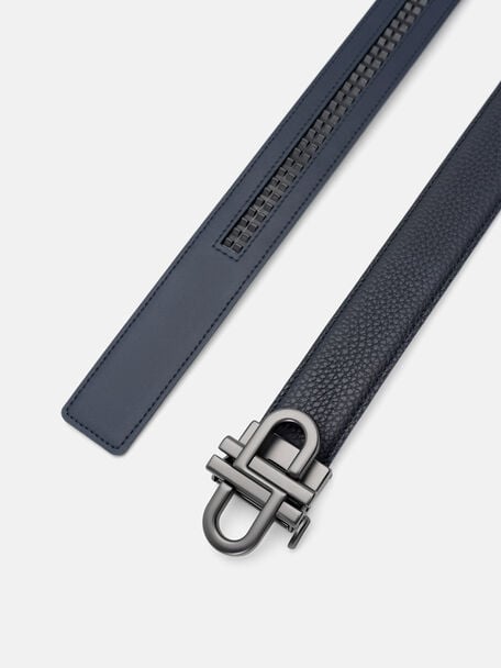 Tumbled Leather Automatic Belt, Navy Tumble