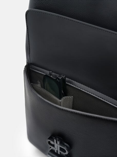 Tex Leather Backpack, Black Tumble