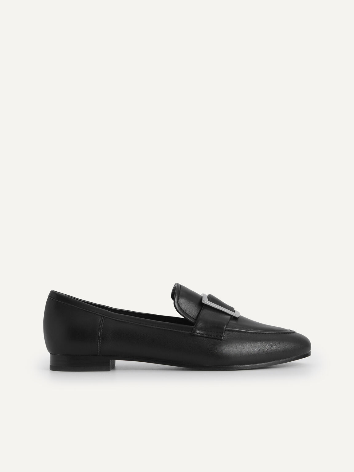 Leather Buckle Loafers, Black