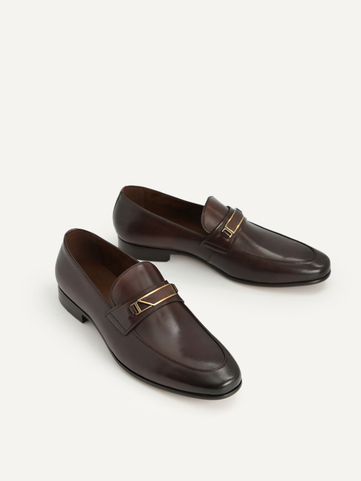 Leather Loafers with Metal Bit, Brown