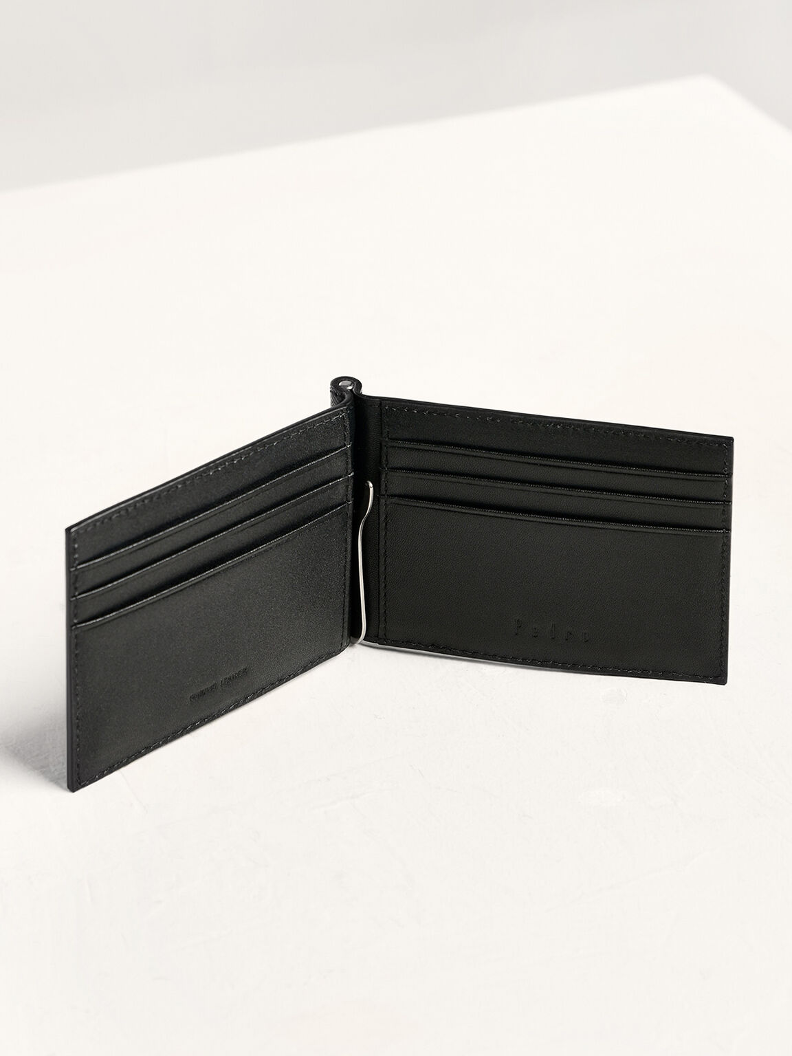 Leather Bi-Fold Money Clip Cardholder, Black, hi-res