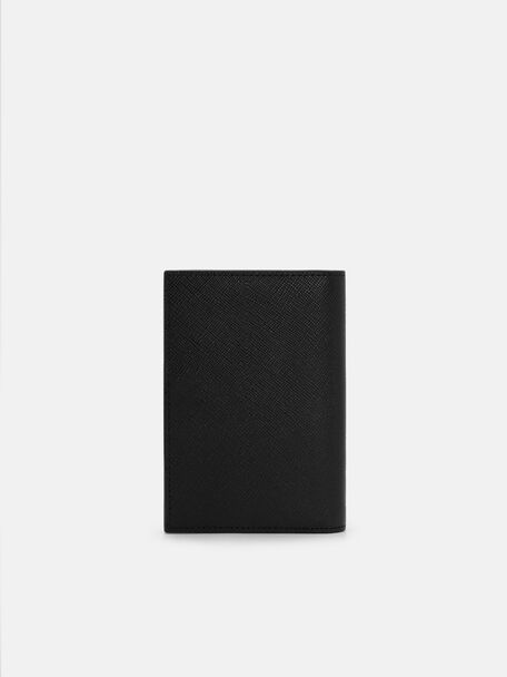 Saffiano Leather Long Card Holder, Black