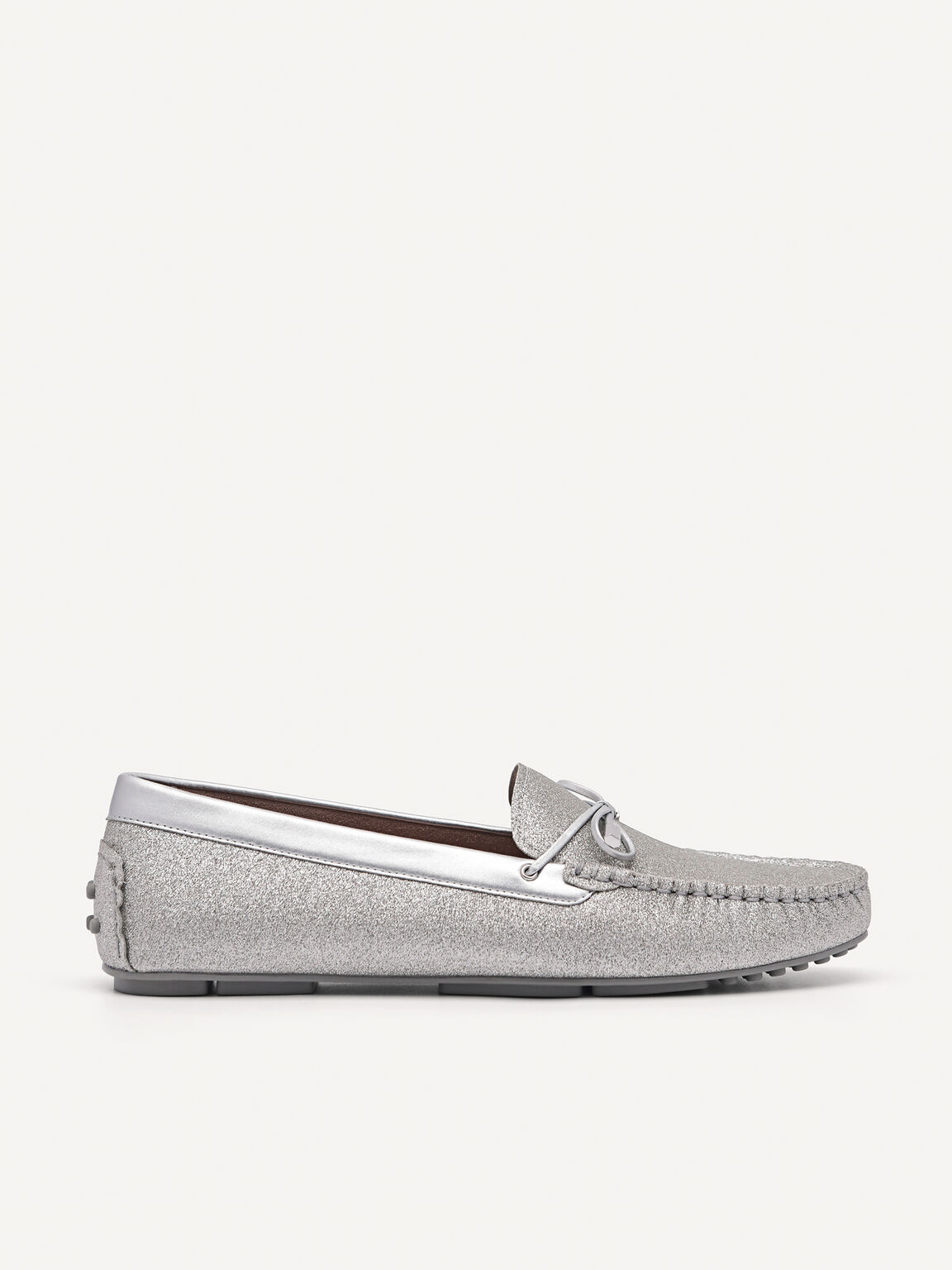Glitter Bow Moccasins, Silver