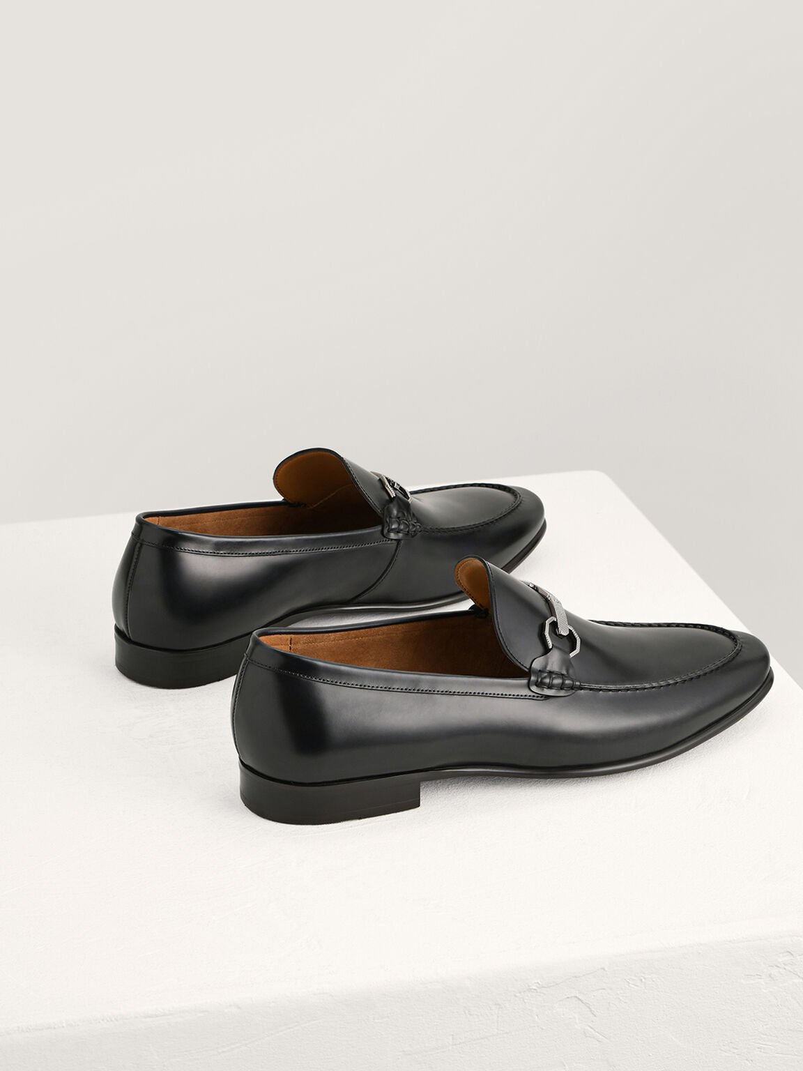 Buckle Leather Loafers, Black