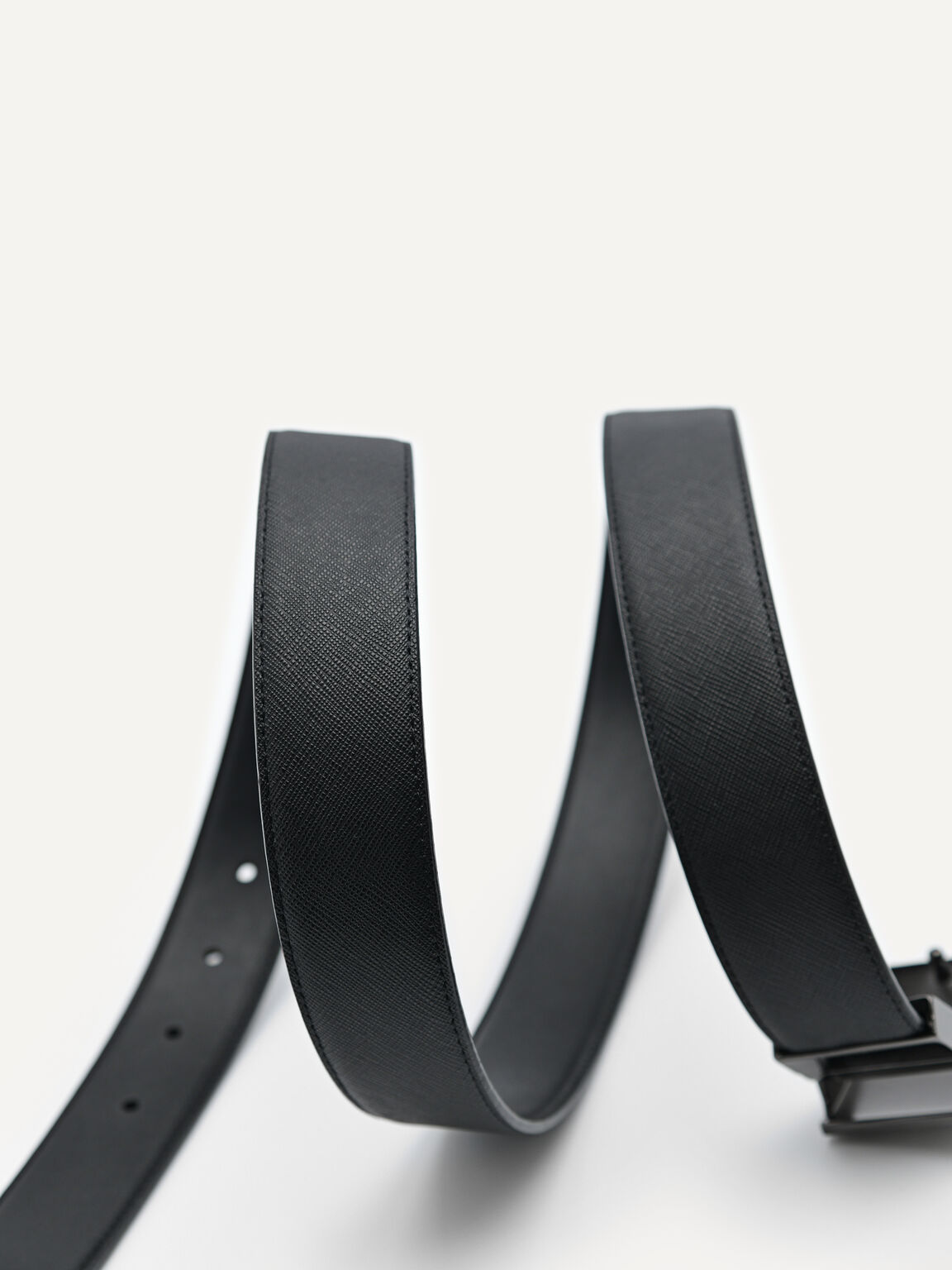 Embossed Leather Reversible Tang Belt, Black