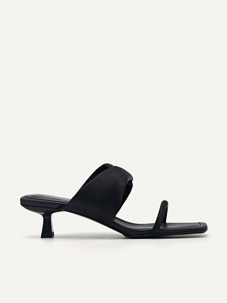 Heel Sandals with Twisted Strap, Black