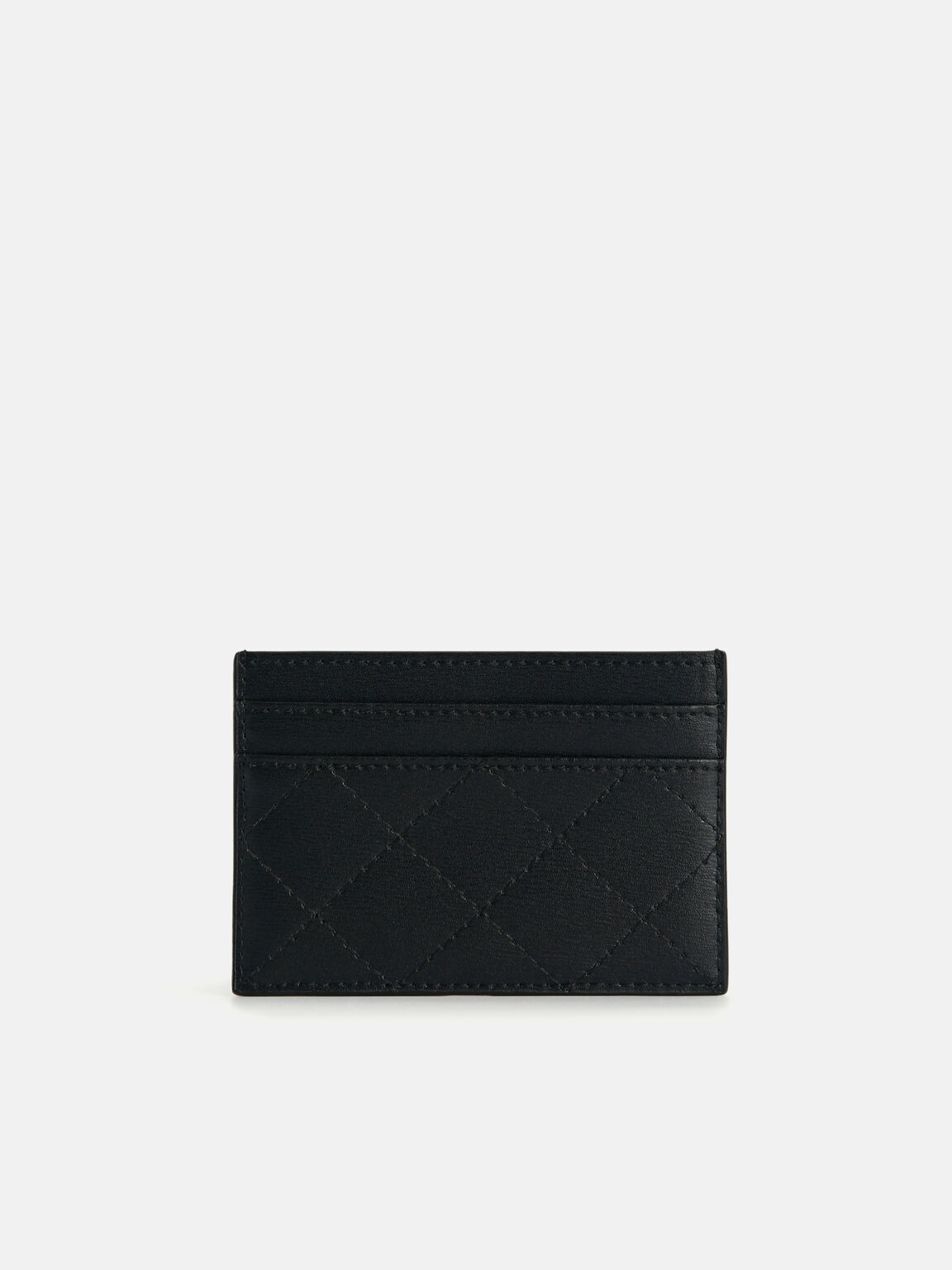 Cris-Cross Pattern Leather Cardholder, Black