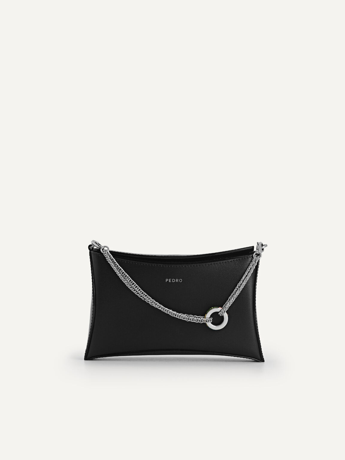 Chain Detailed Leather Clutch, Black