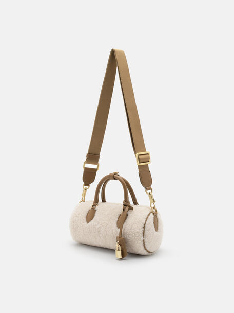 Ilena Faux Fur Bowling Bag, Camel