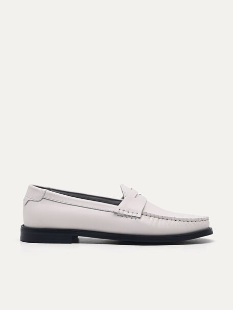 Leather Penny Loafers, Chalk