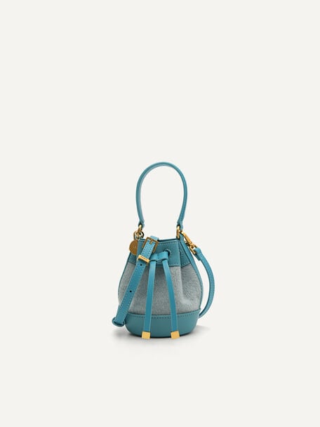 Mini Bucket Pouch with Long Strap, Turquoise