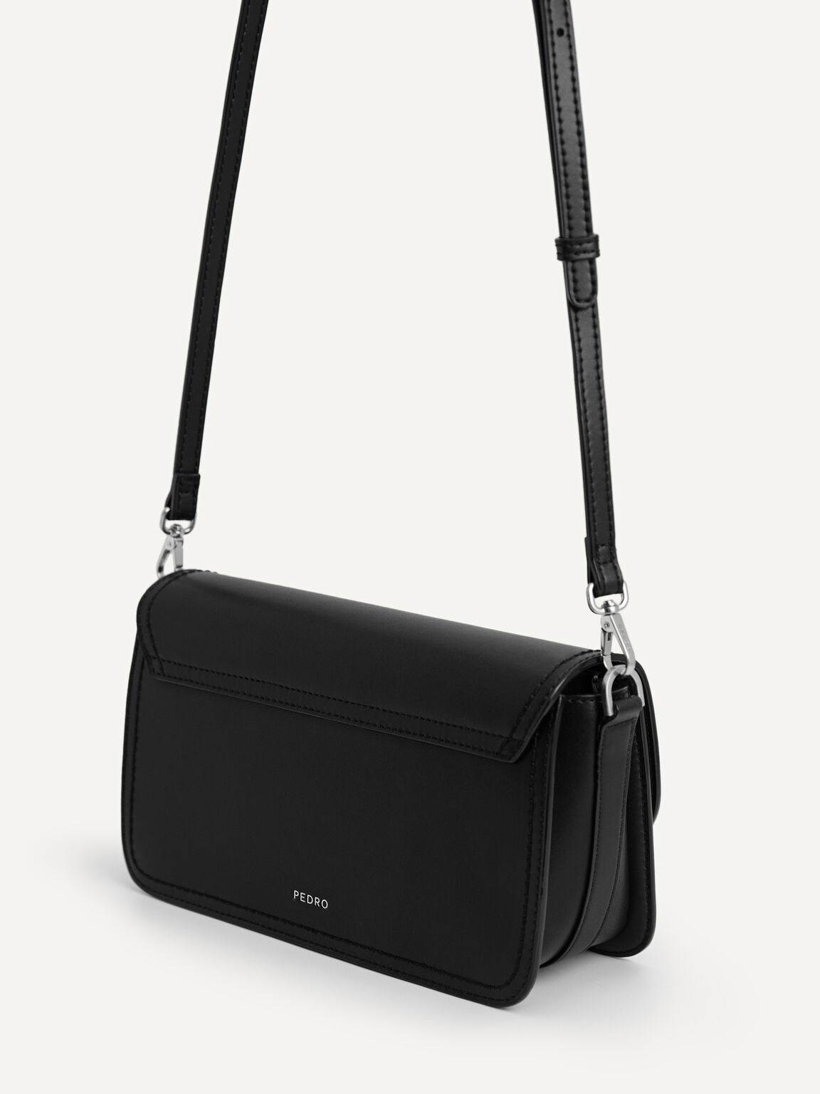 Monochrome Leather Shoulder Bag, Black, hi-res