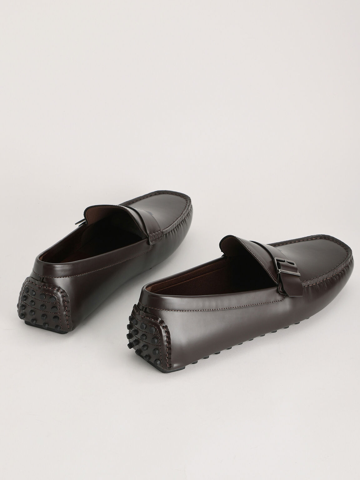 Buckled Leather Moccasin, Dark Brown