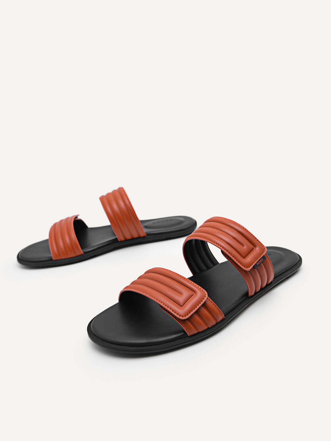 Quilted Double Strap Slide Sandals, Brick
