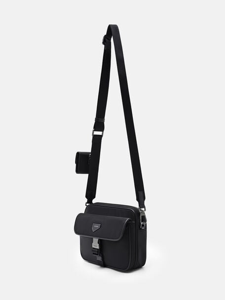 Taper Nylon Crossbody Bag, Black Nylon