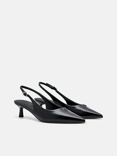 Marina Leather Slingback Heel Pumps, Black