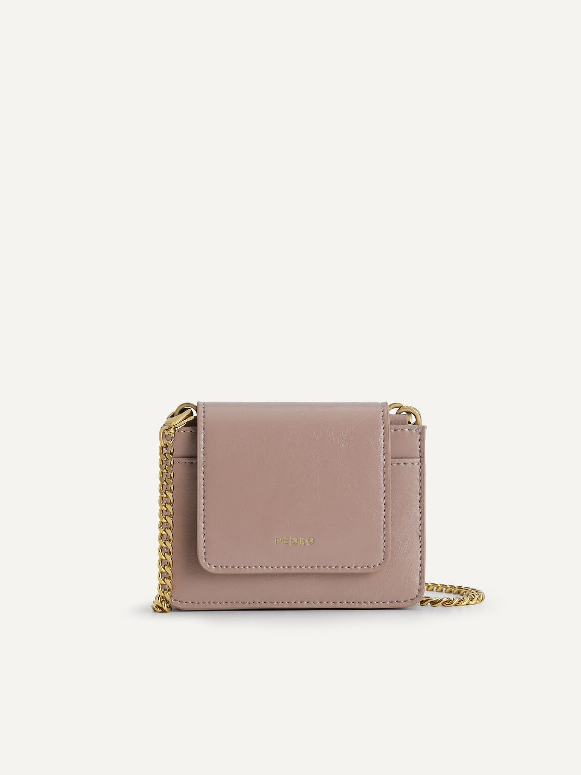 Leather Pouch with Chain Handle, Taupe, hi-res