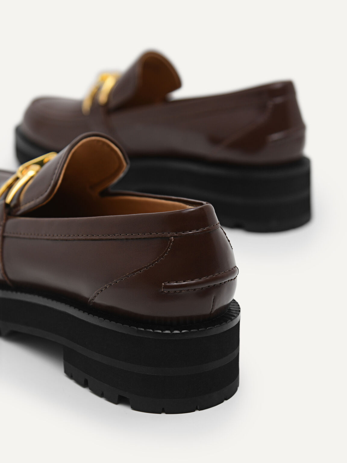 Chunky Loafers with Chain Detail, Dark Brown