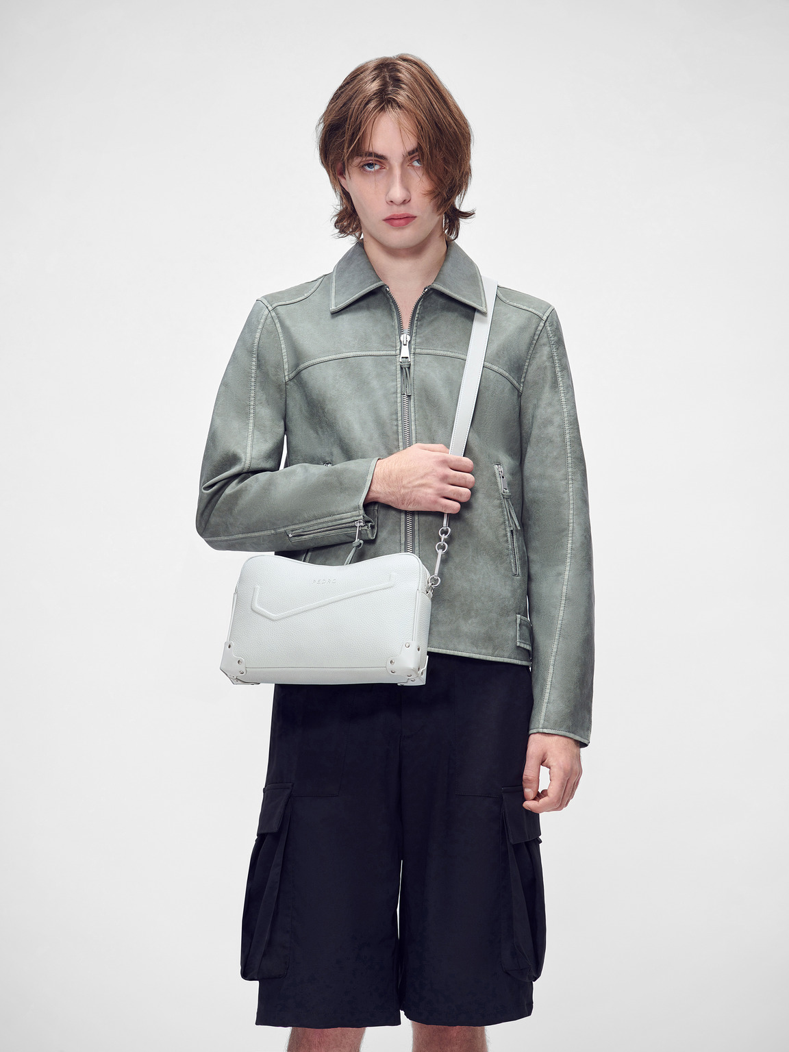Taper Leather Sling Bag, Grey