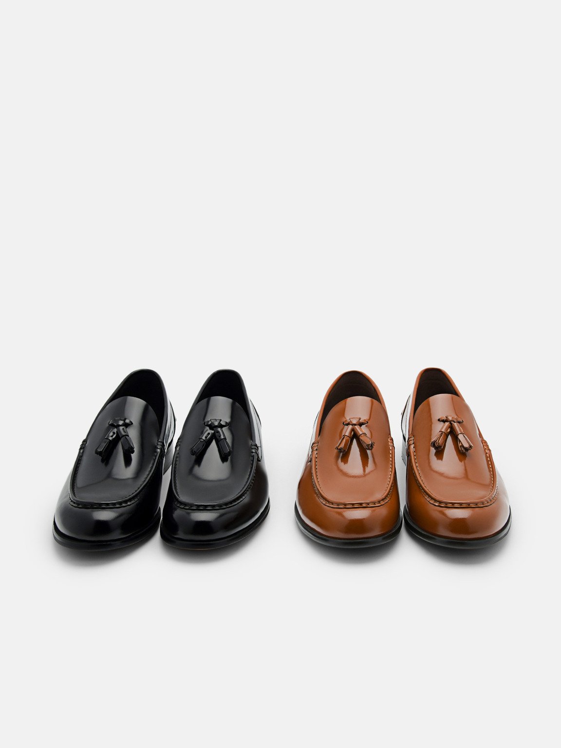 Leather Tassel Loafers, Black