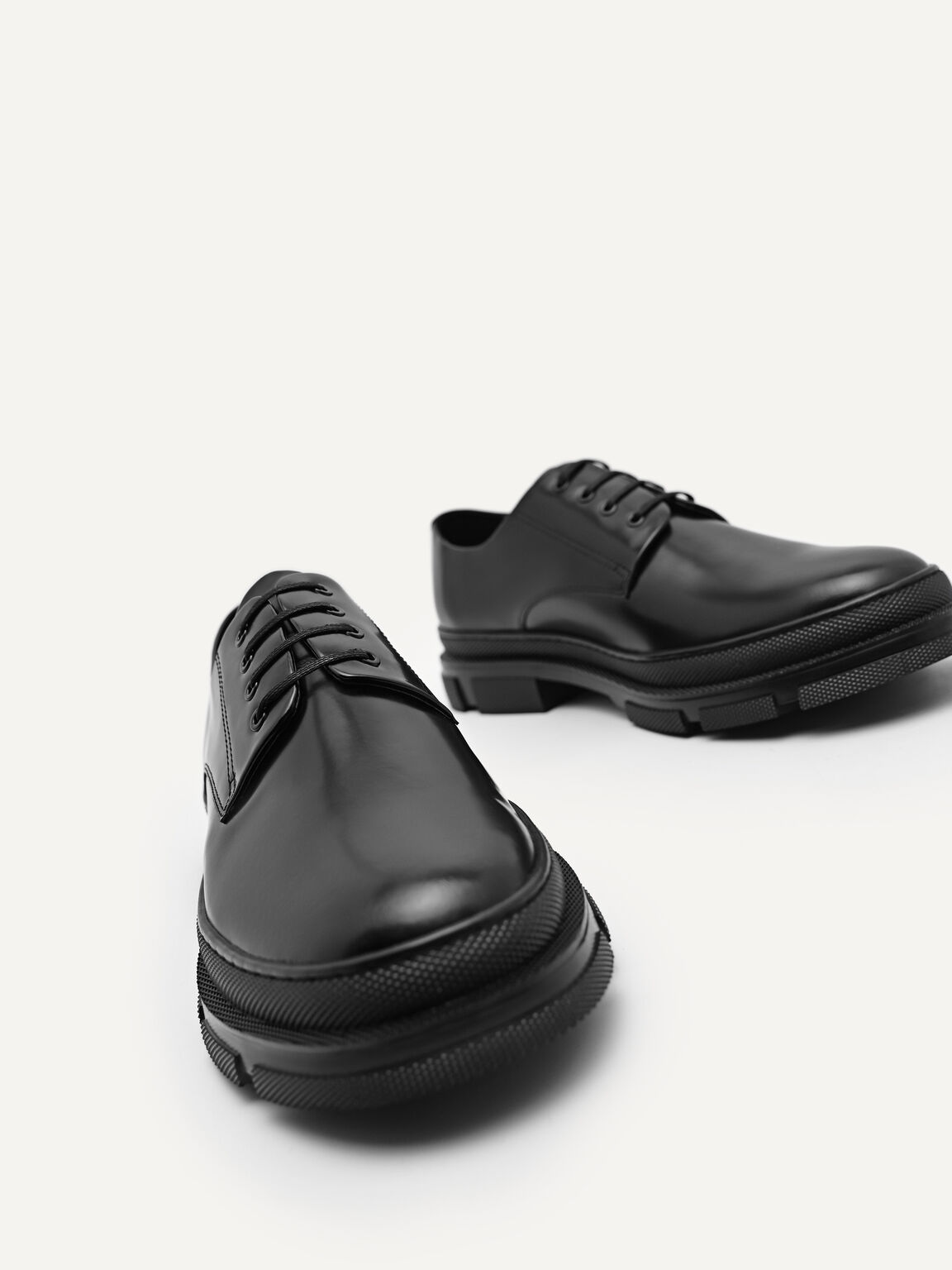 Chunky Leather Derby Shoes, Black