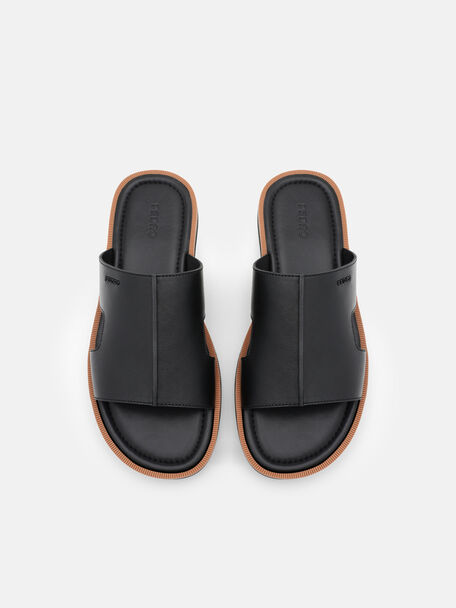 Leather Slide Sandals, Black