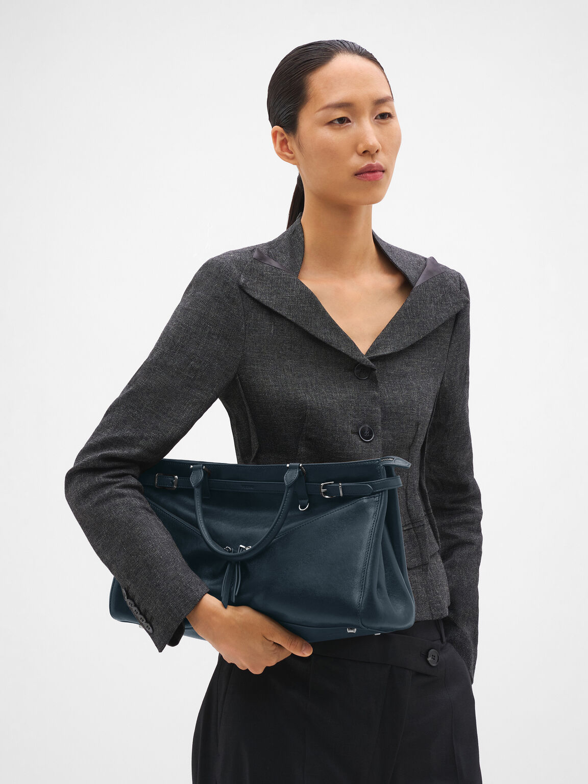 Vienna Leather Satchel Bag, Navy