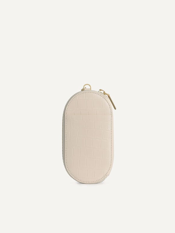 Textured Leather Pouch, Beige