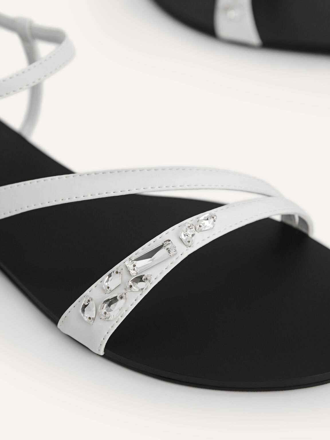 Embellished Satin Strappy Sandals, White