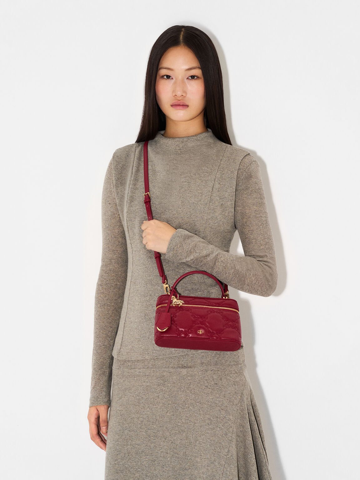 Ari Leather Quilted Shoulder Bag, Red