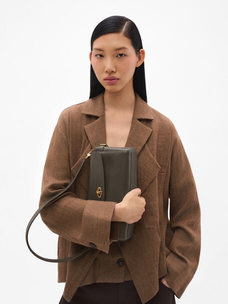 Emory Leather Shoulder Bag, Dark Olive