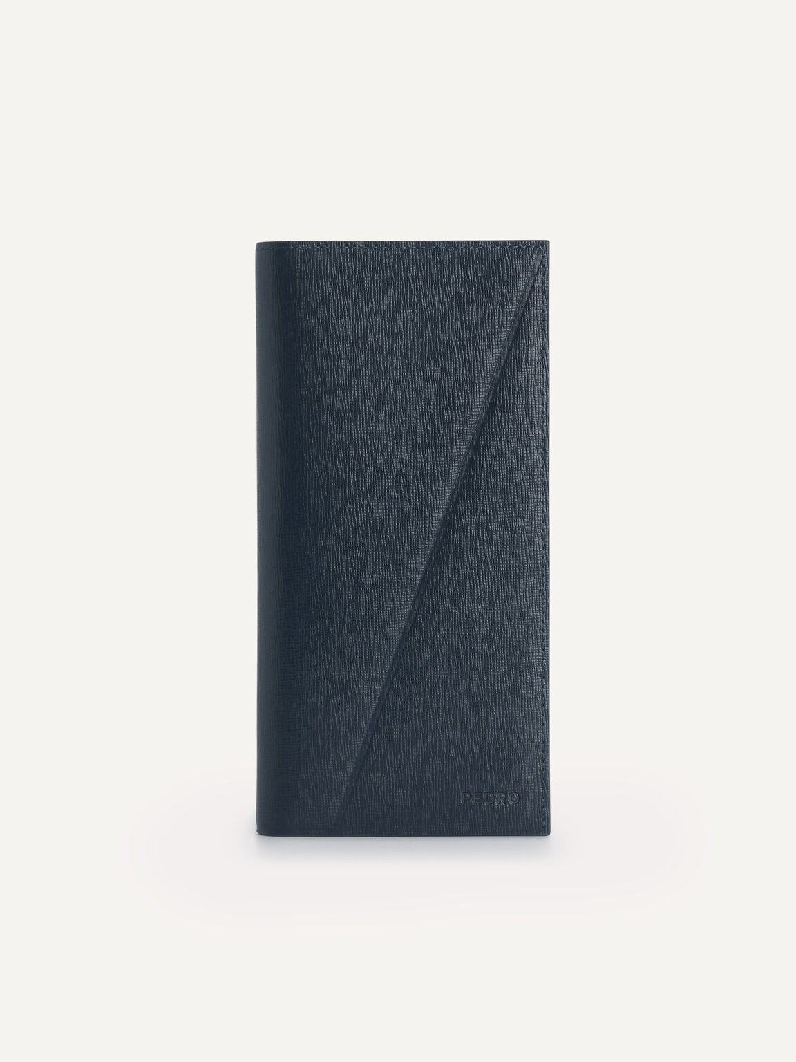 Long Textured Leather Wallet, Navy