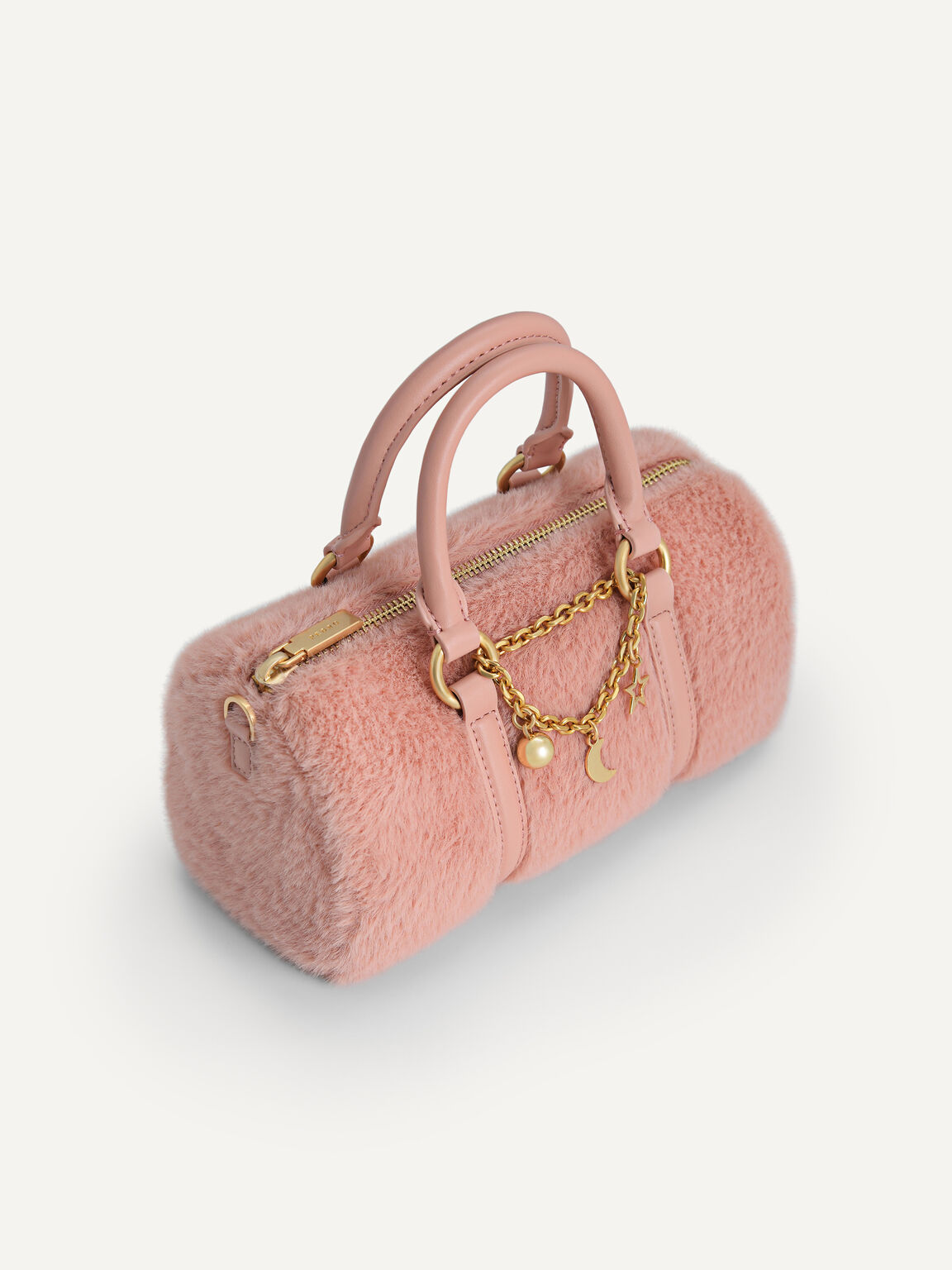 Trinklet Detailed Faux Fur Bowling Bag, Pink, hi-res