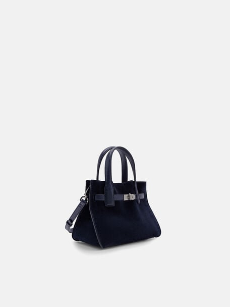 Danielle Small Leather Handbag, Dark Navy Suede