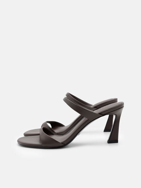 Abbey Leather Heel Sandals, Dark Brown