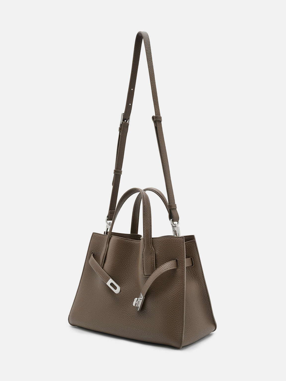 Danielle Medium Leather Handbag, Dark Taupe Tumble