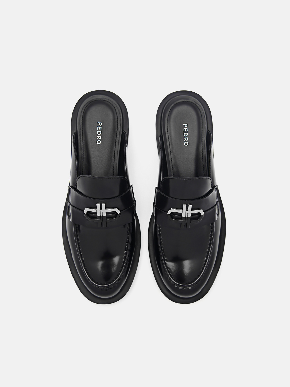 PEDRO標誌皮革穆勒鞋, 黑色