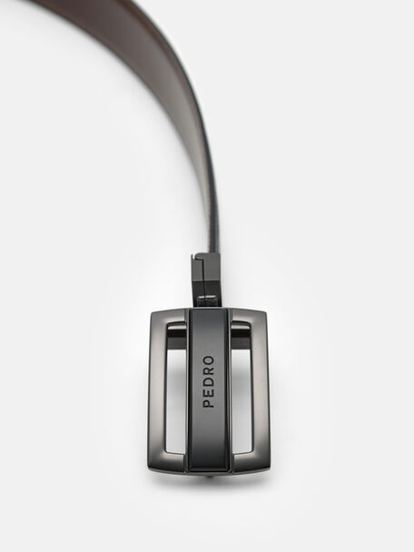 Grid Leather Reversible Tang Belt, Black