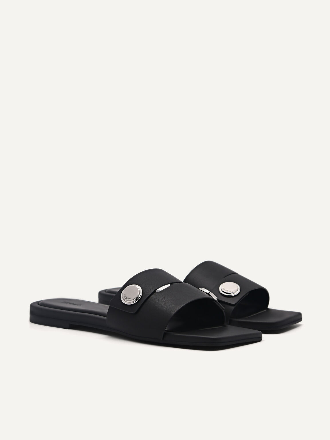 Orb Square Toe Sandals, Black