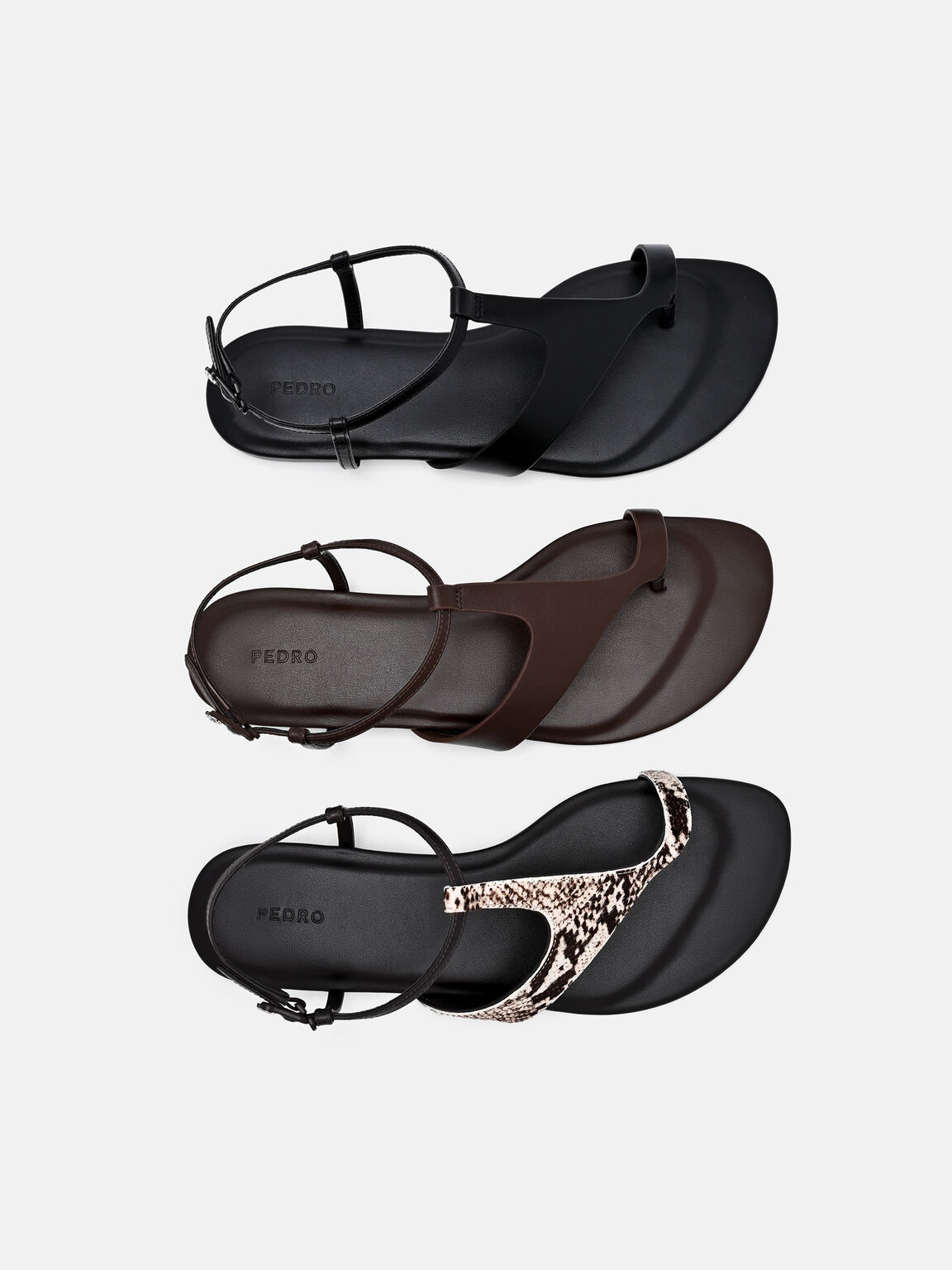 Leather Ankle Strap Sandals, Black