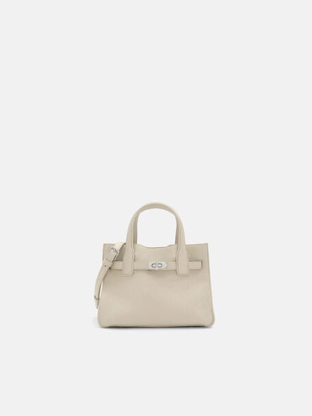 Danielle Small Leather Handbag, Beige Tumble