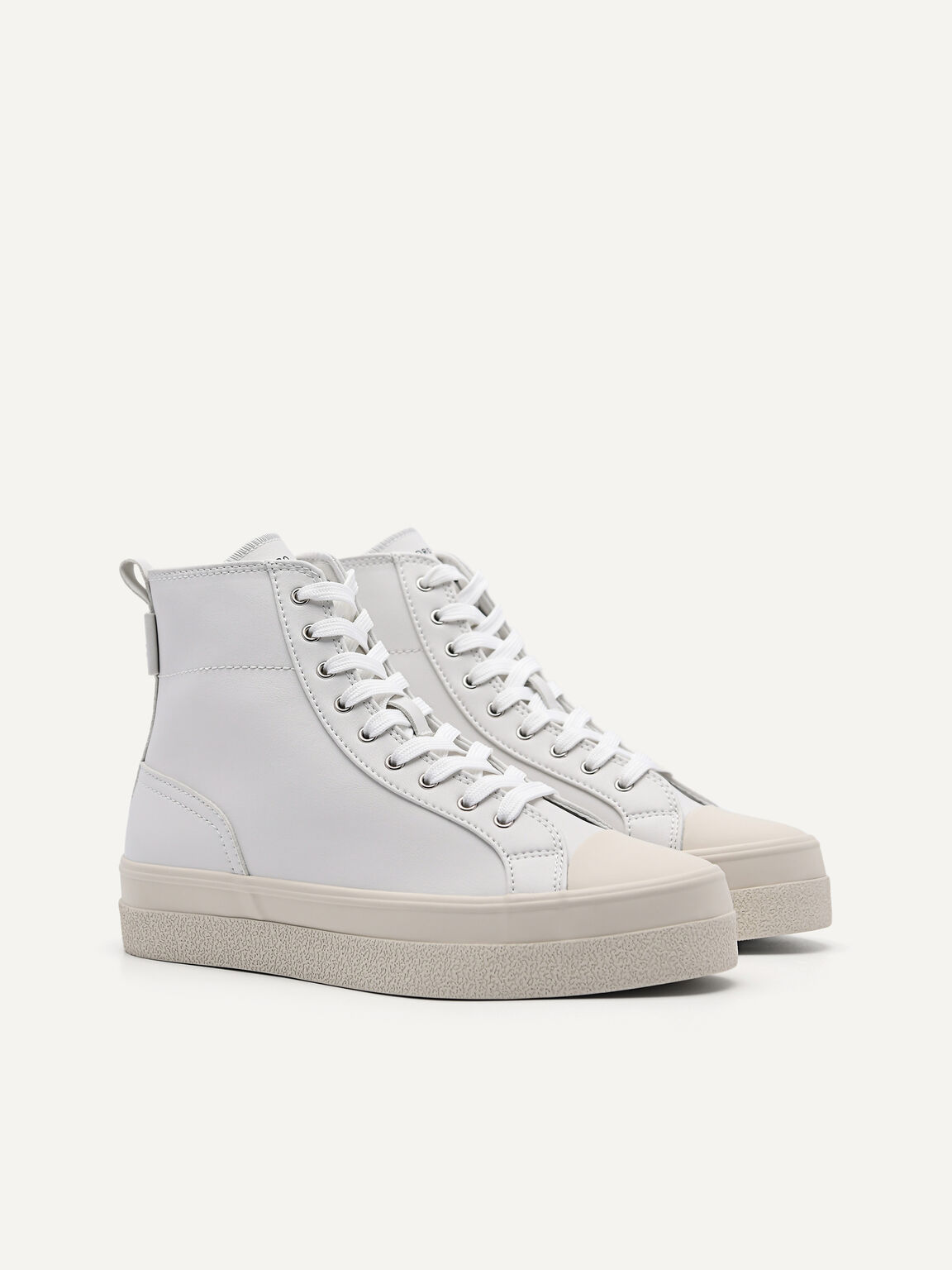 Synthetic Leather High-Cut Sneakers, White