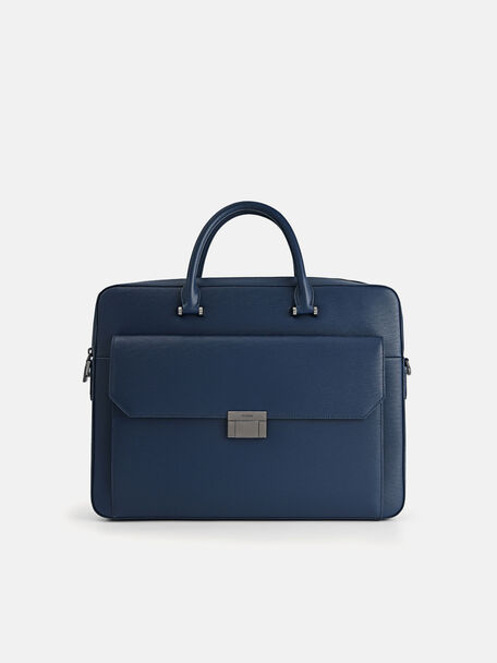 Henry Textured Leather Briefcase, Navy