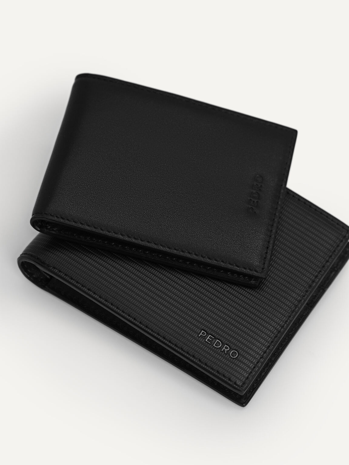 Textured Leather Wallet with Insert, Black