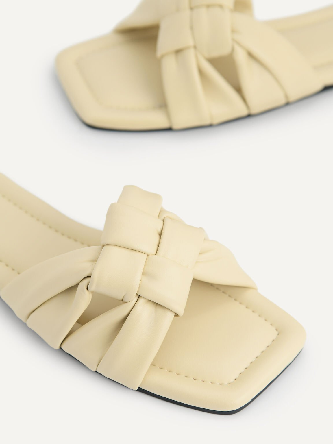 Knotted Straps Slip-On Sandals, Beige, hi-res