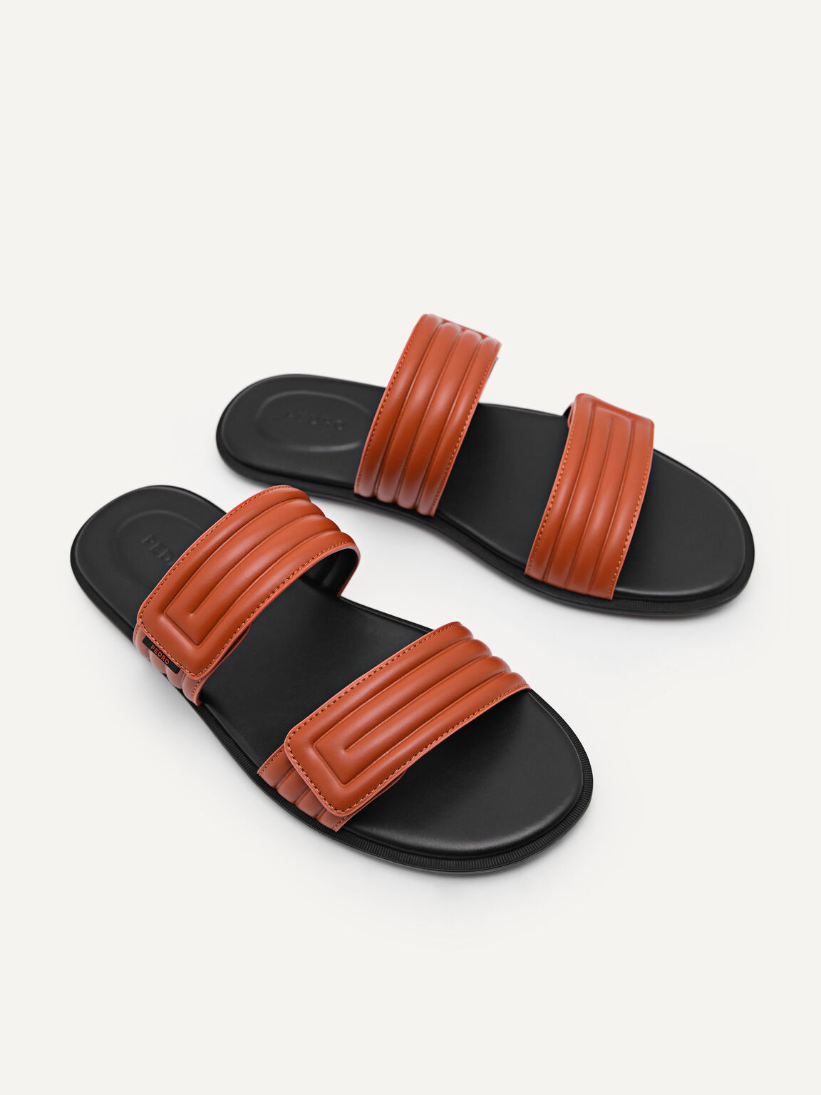 Quilted Double Strap Slide Sandals, Brick