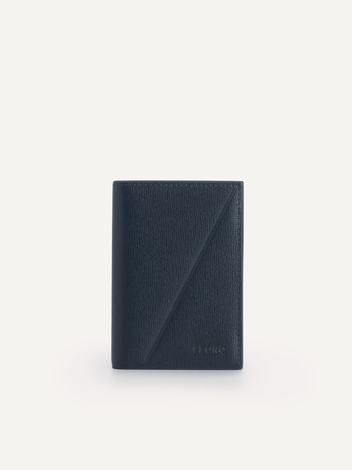 Textured Leather Bi-Fold Cardholder, Navy