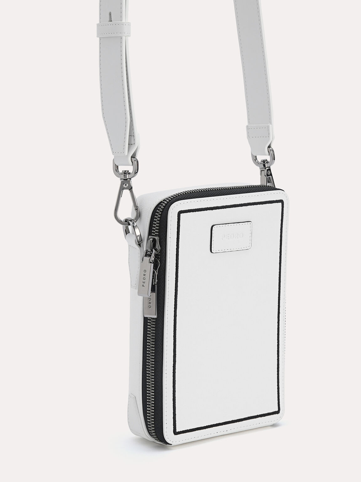 Textured Leather Phone Pouch, White